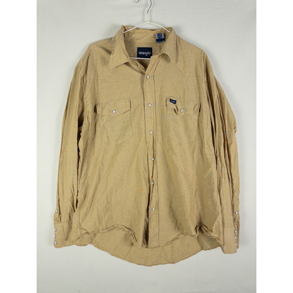 Wrangler Western Pearl Snap Shirt Mens XL Tan Khaki Long Sleeve Workwear Country